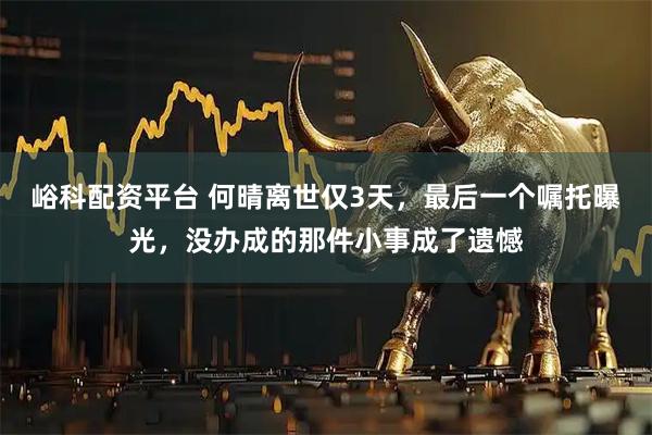 峪科配资平台 何晴离世仅3天，最后一个嘱托曝光，没办成的那件小事成了遗憾